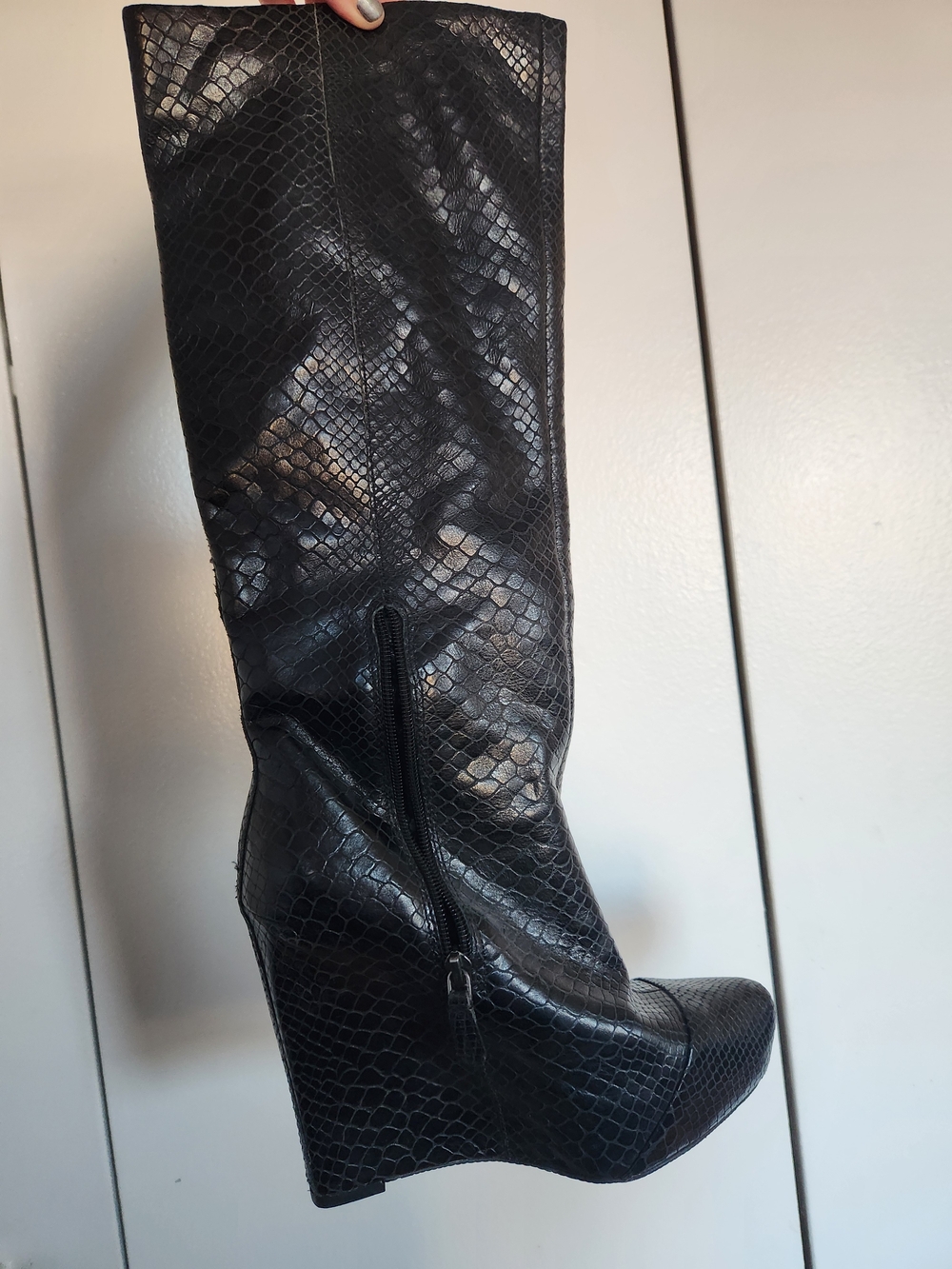 Boutique 9 Black Faux-Snake Wedge Knee Boots